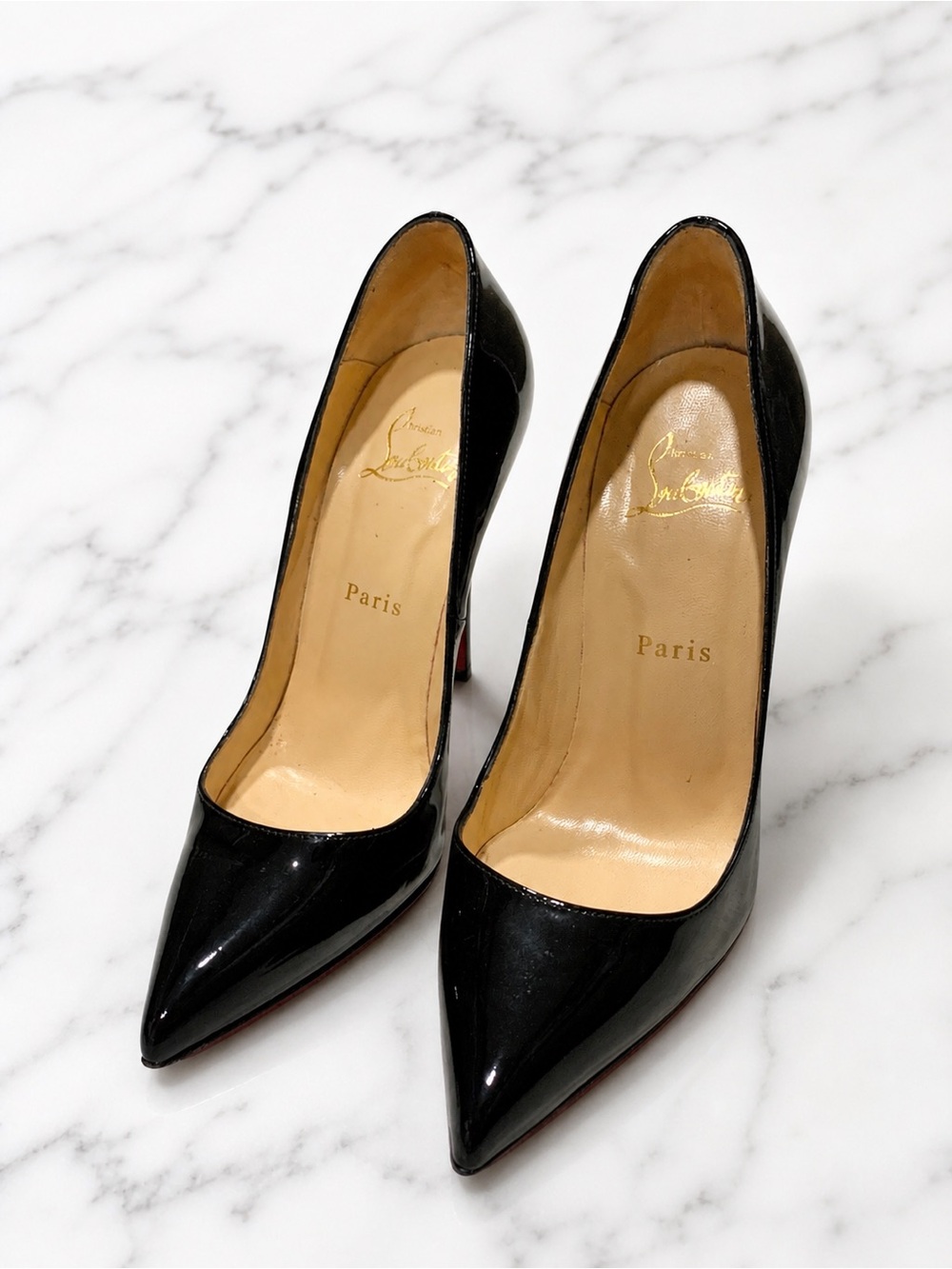 Christian Louboutin Pigalle Black Patent Leather Pointed-Toe Stilettos Heels 37 - Picture 13 of 15